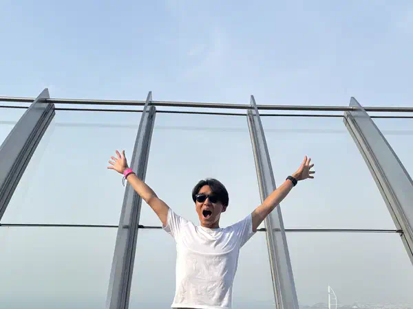 Dubai, United Arab Emirates: On the glass floor above Palm Jumeirah.