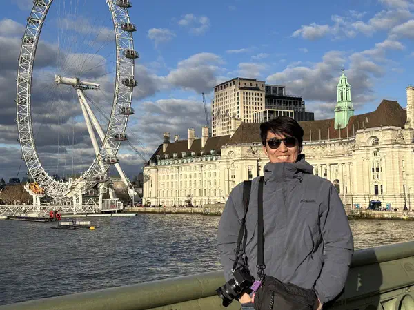 London, United Kingdom: On Westminster Bridge, with the London Eye behind.