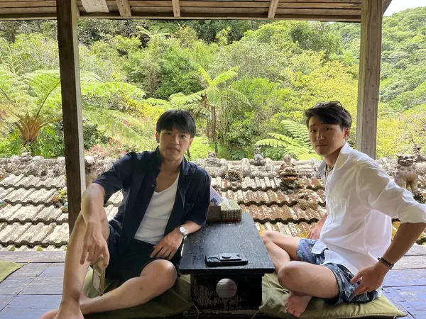 Okinawa, Japan: With a friend at a café in an old Okinawan house.