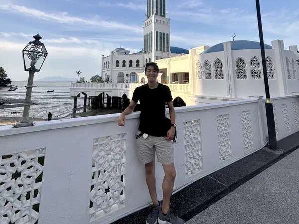 Penang, Malaysia: Penang’s floating mosque, built on stilts over the sea.